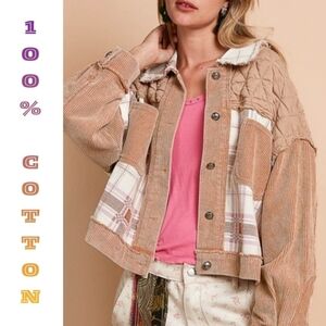 Teddy Bear Corduroy Jacquard Patchwork Jacket